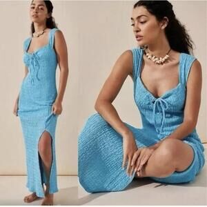 Free People beach dress XS blue maxi beachy wedding stretch party going out